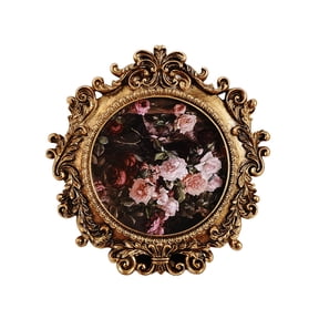 Handcrafted Antique Gold Carving Round Picture Frame With Hook And Stand For Wall Or Desktop Decoration Display