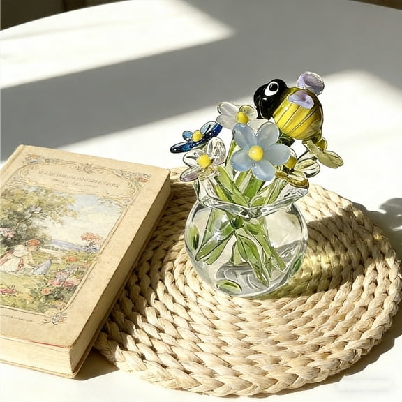 Handcrafted Art Glass Vase, Glass Decorative Ornament for Desktop, Elegant Glass Craft for Home Living Room, Decorative Glassware for Tabletop and Interior Home Decor, Yellow