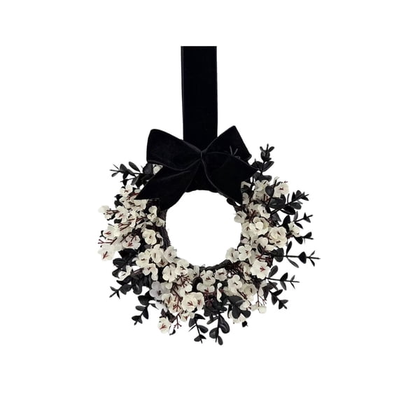 Handcrafted Artificial Floral Front Door Wreath with Velvet Bow, Fall Halloween Decor, Circular Garland for Home & Porch, Seasonal Decoration, Festive Wall Ornament