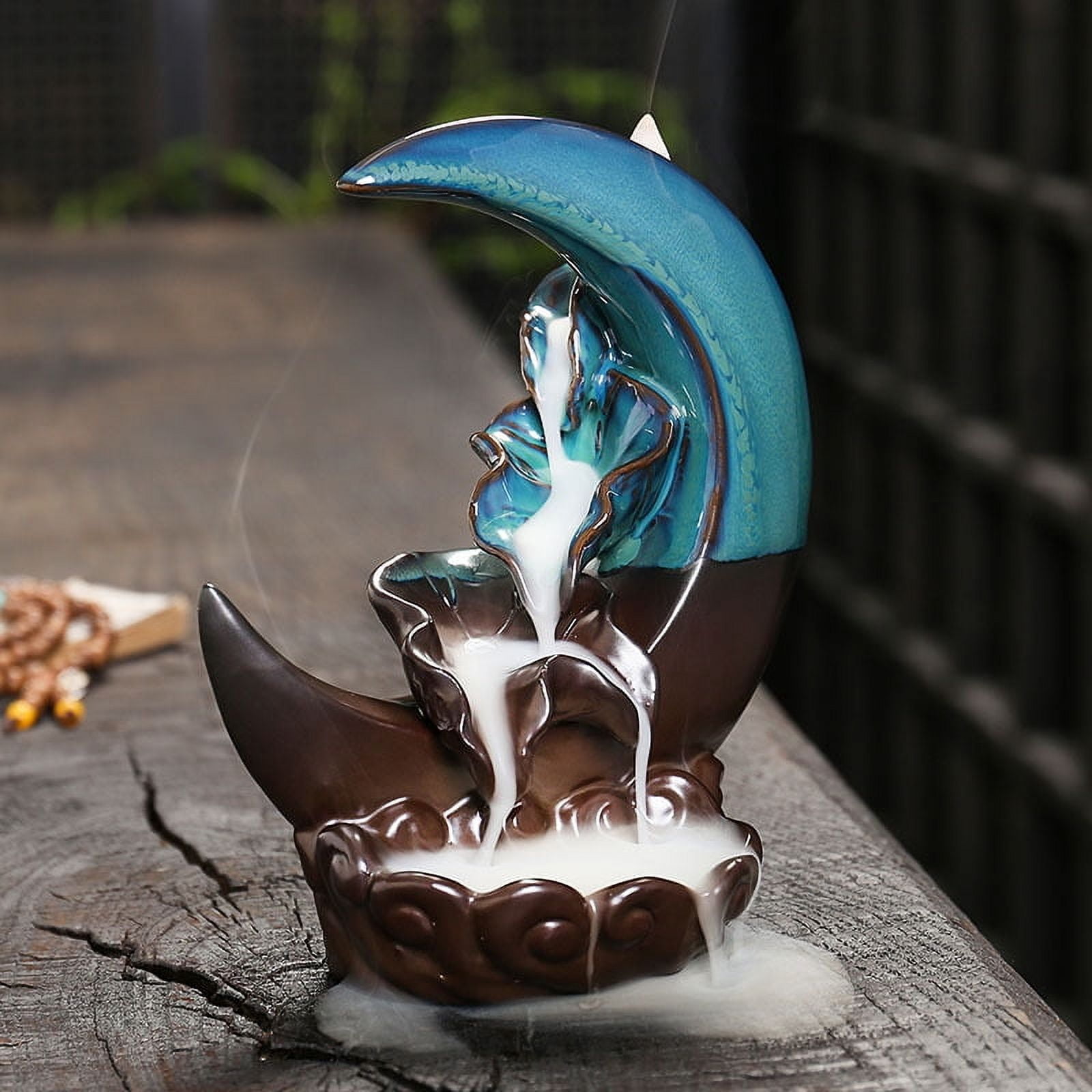 Handcrafted Backflow Incense Burner Smoke Waterfall Ceramic Moon-Shaped Incense Holder Creative Reflux Aroma Incense Holder Home Decor