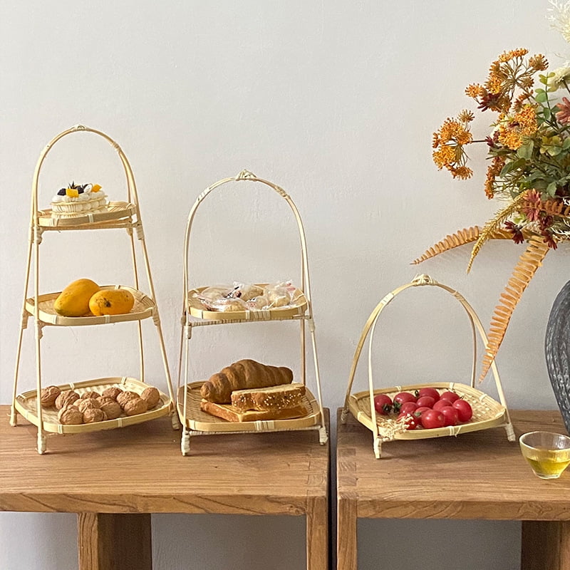 Handcrafted Bamboo Basket - Round & Square Food Storage for Tea Snacks, Fruit, Cake, Dried Fruit, Snacks, Pastries Multi-Layer Bamboo Storage Basket - Bamboo Products