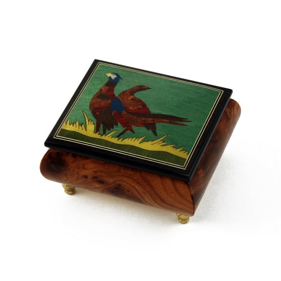 Handcrafted Birds Theme Italian Music Box with Pheasant Inlay - French Can Can