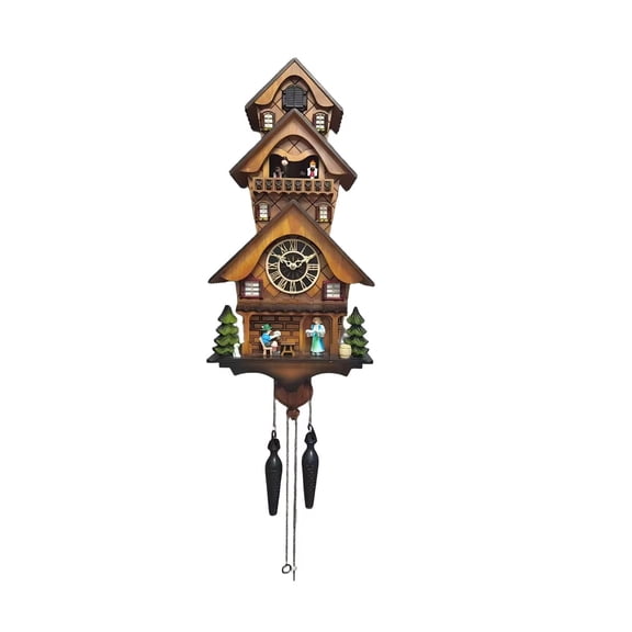 Handcrafted Black Forest Cuckoo, Clock 3-Tier Beer Garden Scene, Quartz German Design, Musical
