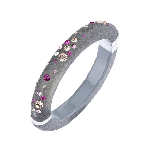 Handcrafted Black Lucite Hinged Bangle with Colorful Confetti Crystals