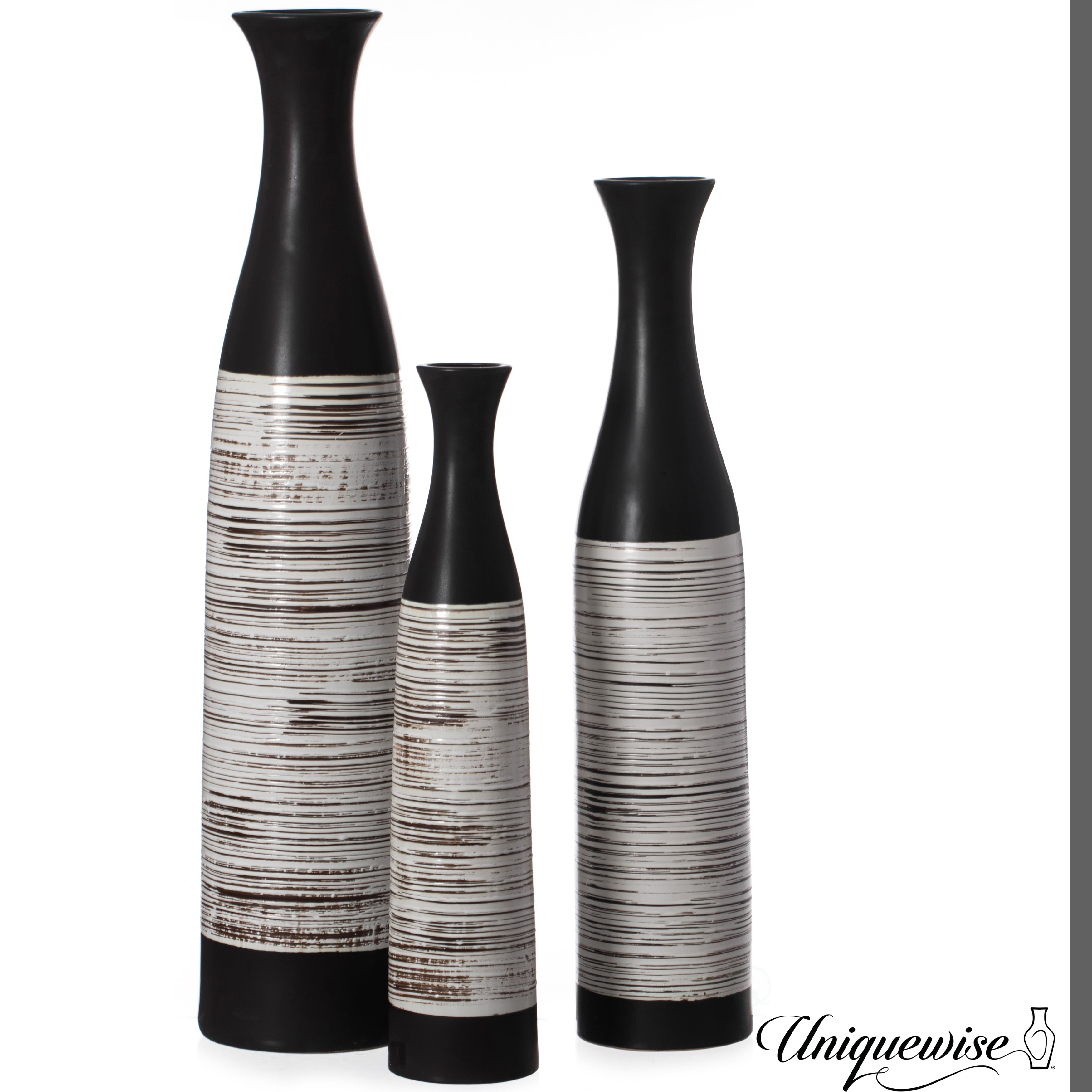 Handcrafted Black and White Ceramic Bottle-Shaped Floor Vase