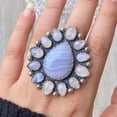 thumbnail image 1 of Handcrafted Blue Agate And Moonstone Statement Ring. made In 925 Sterling Silver. Boho Ring, Two Stone Ring, Boho Jewelry, Gift For Her,...., 1 of 4