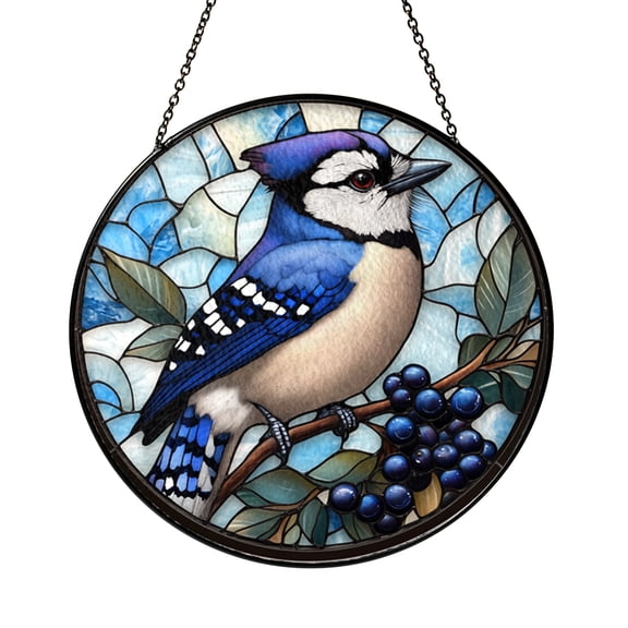 Handcrafted Blue Jay Stained Glass Window Art, Bright Songbird Decor, Ideal Gift for Birdwatchers and Nature Enthusiasts