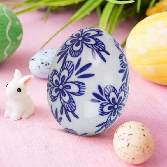 Handcrafted Blue & White Ceramic Easter Eggs - Unique Handmade Ceramic Easter Decorations, Home & Office Accents, Perfect Gift for Easter & Festivals with Intricate Details, Easter Decor, 1pc