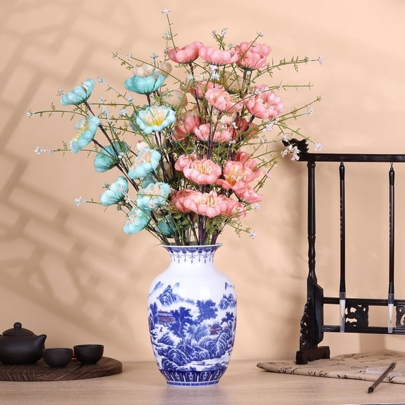 Handcrafted Blue and White Porcelain Thin Body Vases - Traditional Chinese Chinoiserie Winter Melon Design for Home Decor