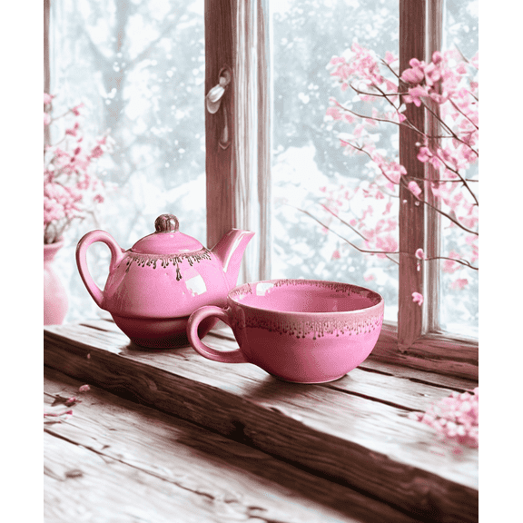 Handcrafted Blush Harmony Tea-for-One Set Elegant Pink Ceramic Teapot & Cup