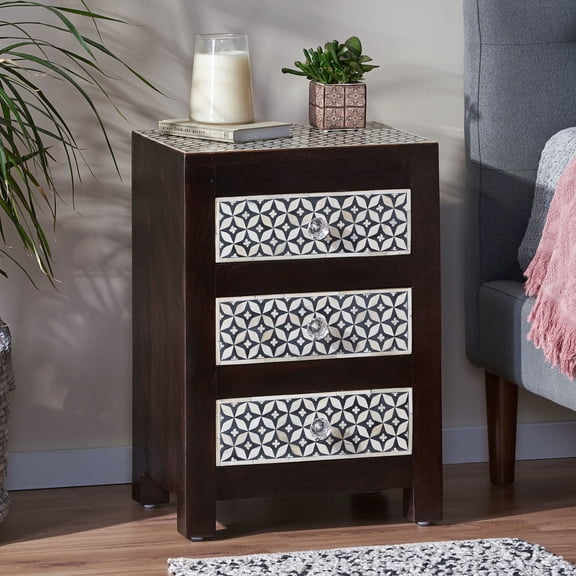 Handcrafted Boho Style - Add an earthy touch to your interior with a unique mango wood and bone nightstand