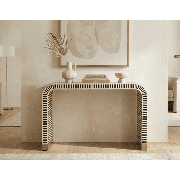 Handcrafted Bone Inlay Console Table, Black/White