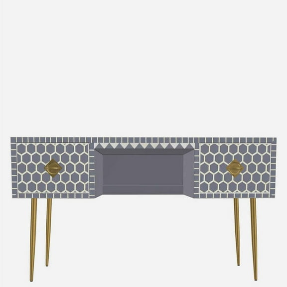 Handcrafted Bone Inlay Console Table – Multicolor Stripes & Brass Legs for Modern Hallway or Entryway