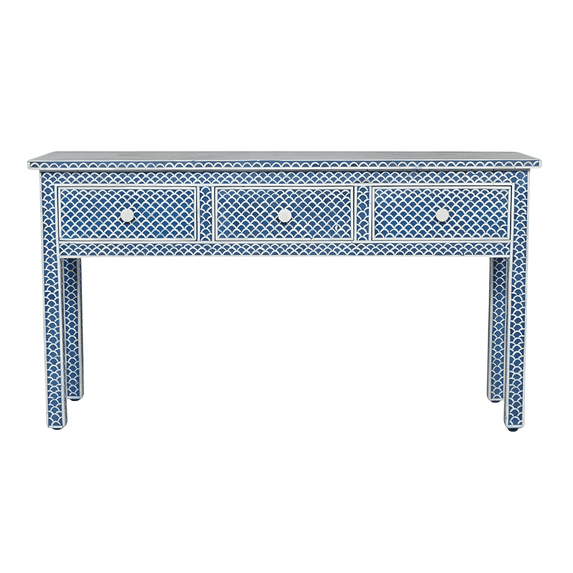 Handcrafted Bone Inlay Console Table – Vibrant Multicolor Stripes & Brass Frame | Stylish Hallway Statement