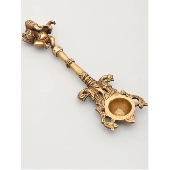 Handcrafted Brass Dancing Ganesh Aarti Spoon Spiritual Puja Accessory