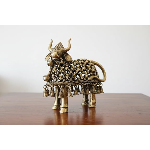 Handcrafted Brass Dhakra Nandi bull Statue Sacred Bull of Lord Shiva Traditional Home Dcor & Spiritual Blessings