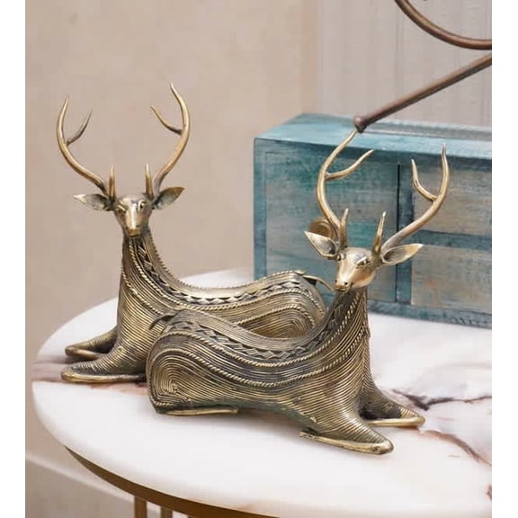 Handcrafted Brass Dhokra Deer Figurine Set | Traditional Tribal Metal Art Home Decor