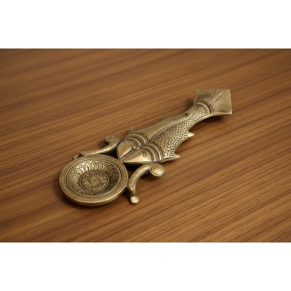 Handcrafted Brass Fish Aarti Spoon Unique Puja Accessory for Rituals & Dcor
