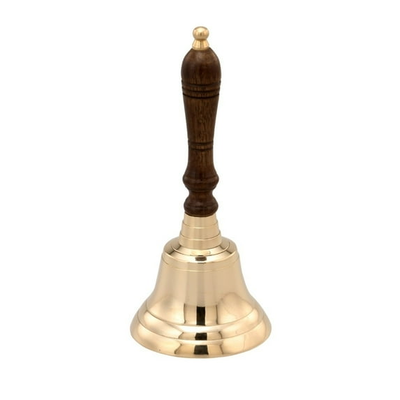 Handcrafted Brass Hand Bell With Wooden Handle Gold and Brown - Saltoro Sherpi