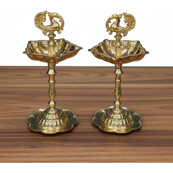 Handcrafted Brass Peacock Oil Lamps 7" Traditional Home Dcor & Temple Lighting