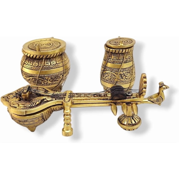 Handcrafted Brass Veena and tabla Set  Traditional Musical Instrument Miniatures