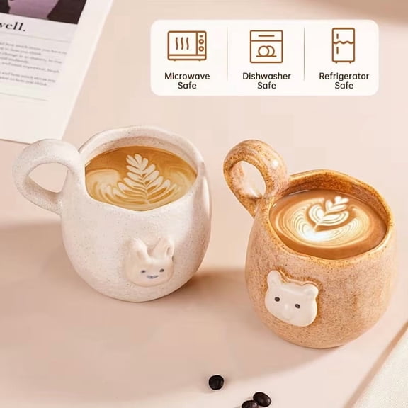 Handcrafted Bunny Mug Beige Ceramic Coffee Tea Cup Unique Stoneware for Home Cafe Office Gift for Animal Lovers
