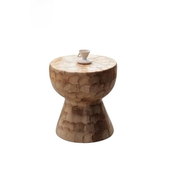 Handcrafted Capiz Shell Side Table Modern Coastal Accent Table for Living Room