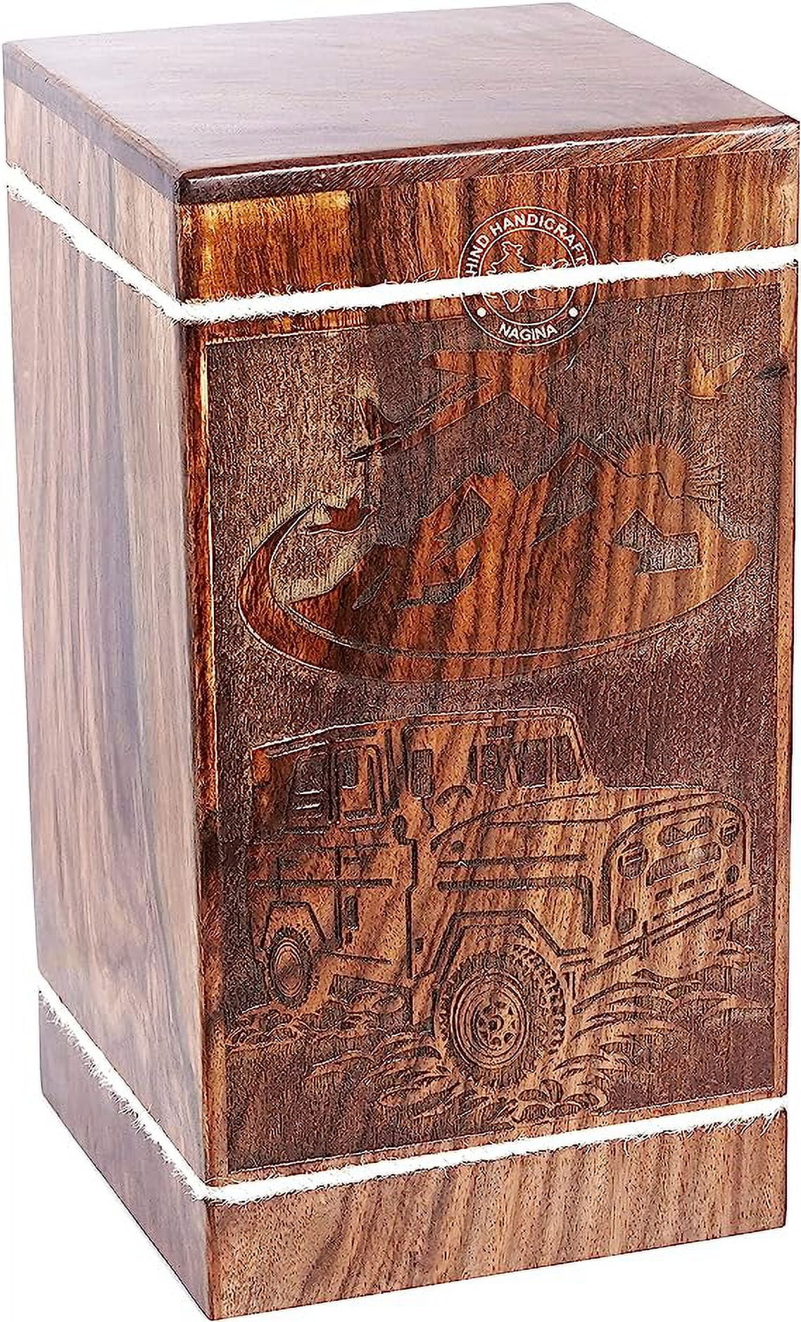 Handcrafted Car Wooden Urns for Human Ashes Adult Large Rising Sun