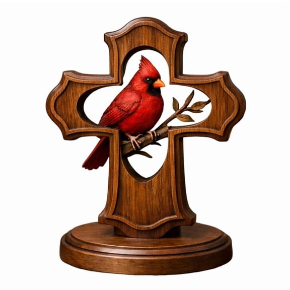 Handcrafted Cardinal Cross Ornament Easter Decor Resin Memorial Gift with Crimson Cardinal and Olive Branch Design for Bereavement Sympathy Christian Remembrance Keepsake for Home Office Church Decor