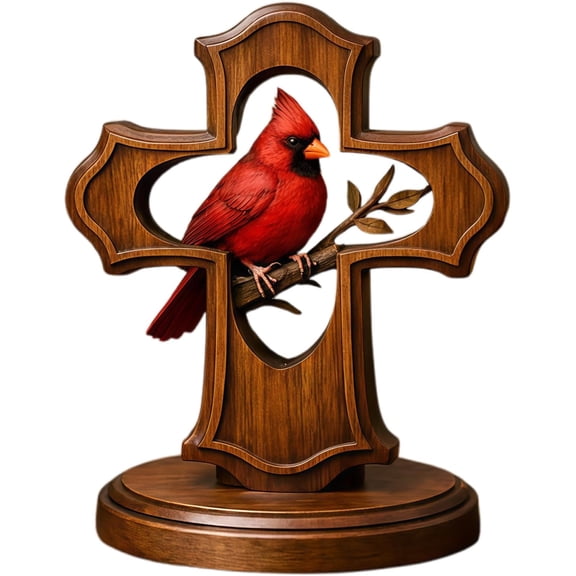 Handcrafted Cardinal Cross Ornament, Wooden Memorial Sympathy Gift, Red Cardinal with Olive Branch Christian Cross Decor for Home, Faith Remembrance Keepsake