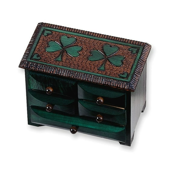Handcrafted Carved Wood Green Shamrock 5-drawer Chest Q-GM5397