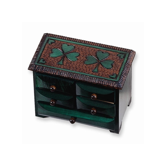 Handcrafted Carved Wood Green Shamrock 5-drawer Chest Q-GM5397