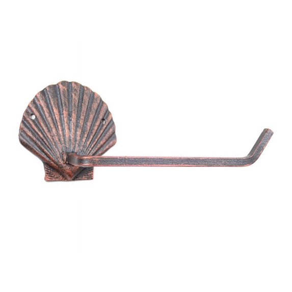 Handcrafted Cast Iron - Rustic Copper Cast Iron Shell Toilet Paper Holder 10"