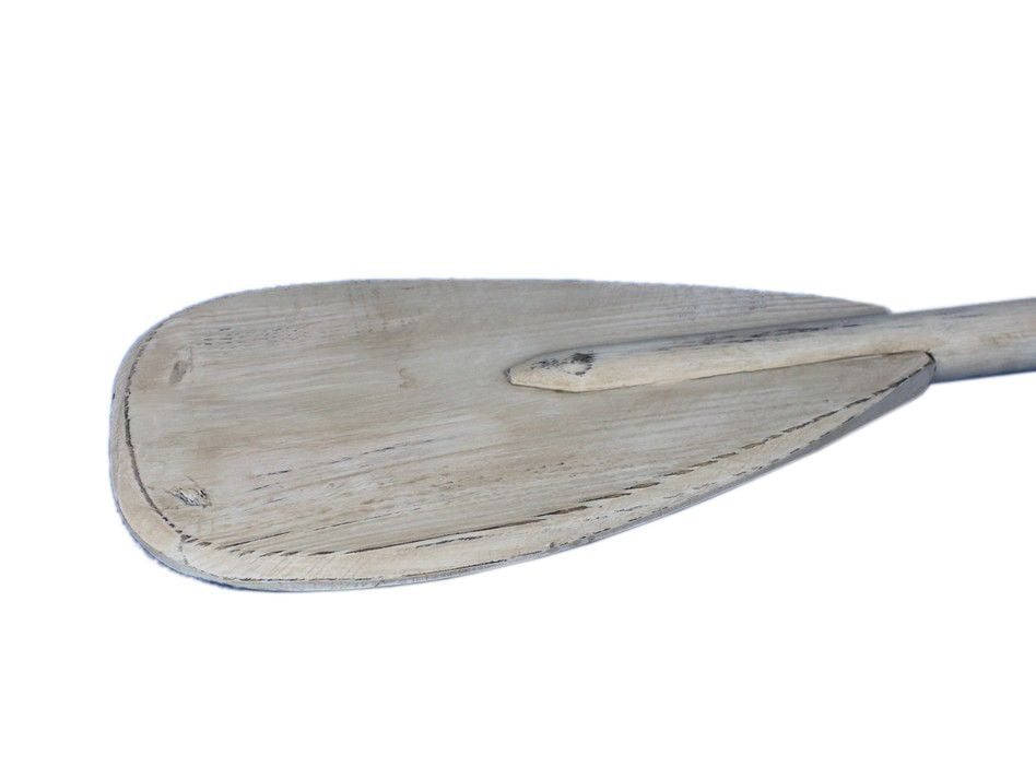 Handcrafted Cast Iron - Wooden Rustic Whitewashed Decorative Rowing Boat  Paddle with Hooks 36 