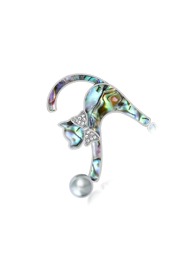 Handcrafted Cat-Shaped Lapel Pin Featuring Natural Shell & Rhinestones, Lightweight Formal/Casual Accessory