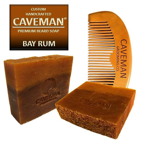 Handcrafted Caveman Bay Rum Beard Oil Beard Wash Shampoo - Custom Soap Free Comb