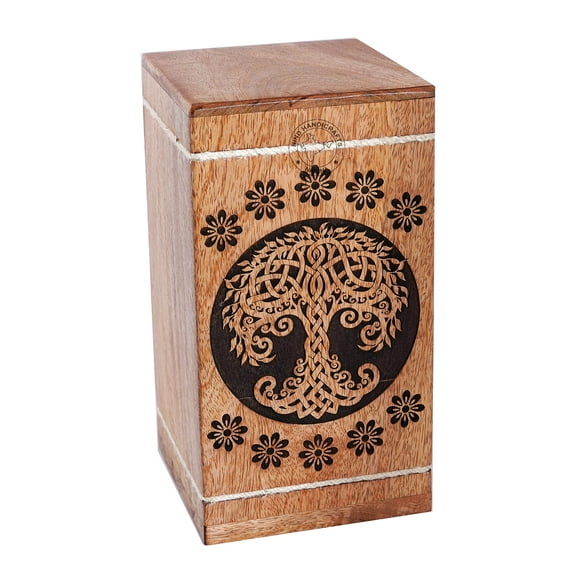 Handcrafted Celtic Tree of Life Wooden Urns for Human Ashes Adult Large - Floral Cremation Urn for Ashes - Burial Urn for Columbarium - Funeral Urn Box (250 LB - Hardwood, Design-1)
