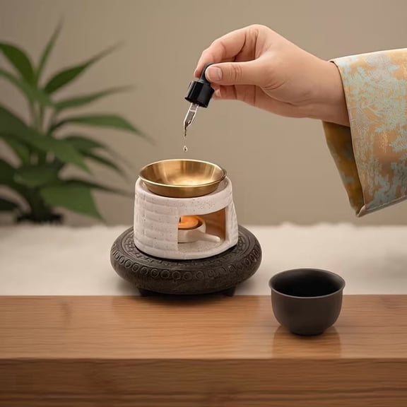 Handcrafted Ceramic Aromatherapy Stove Tealight Candle Essential Oil Warmer, No Electricity Needed, Portable Oil Diffuser for Home Living Room Bedroom Decor