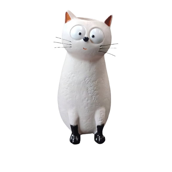 Handcrafted Ceramic Cat Vase, 3D Cartoon Quirky Cat Shaped Flower Vase, 7.5 Inch Funny Kitten Planter Cute Animal Decorative Flower Pot Spring Decor for Home Office Bookshelf Desktoop