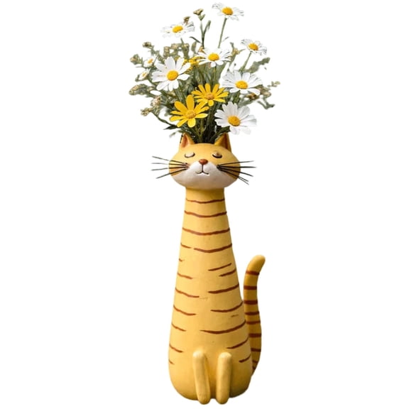 Handcrafted Ceramic Cat Vase, 7.5 Inch Whimsical Kitty Flower Planter, Funny Cat Lover Decor for Desk Shelf Living Room, Boho Home Accent, Unique Housewarming Gift for Women Who Love Cats (Black)