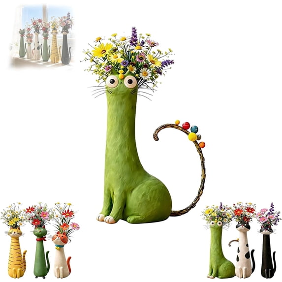 Handcrafted Ceramic Cat Vase – Whimsical Flower Planter for Small Blooms, Desk or Shelf Decor, Boho Home Accent, Gift for Cat Lovers