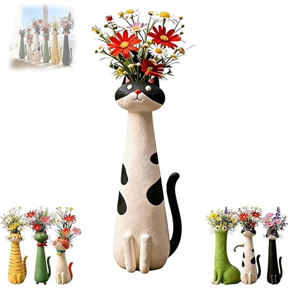 Handcrafted Ceramic Cat Vase – Whimsical Flower Planter for Small Blooms, Desk or Shelf Decor, Boho Home Accent, Gift for Cat Lovers