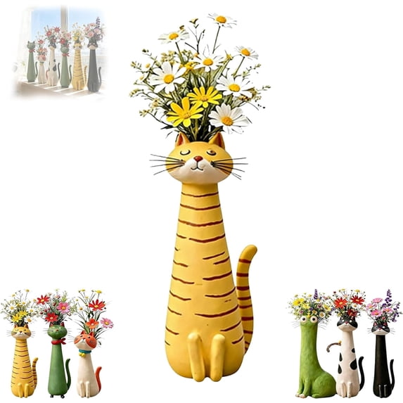 Handcrafted Ceramic Cat Vase – Whimsical Flower Planter for Small Blooms, Desk or Shelf Decor, Boho Home Accent, Gift for Cat Lovers