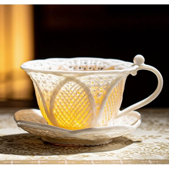 Handcrafted Ceramic Coffee Cup with Unique Jade-Lattice Design - 180ml Elegant Latte Mug for Home and Office Use