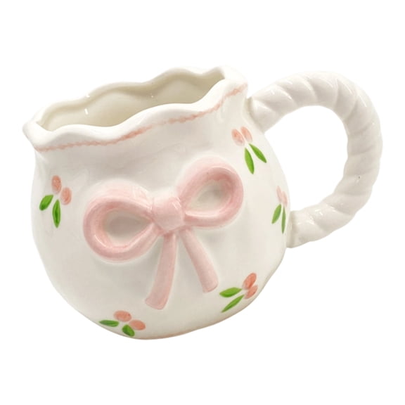Handcrafted Ceramic Coffee Mug With Unique Bows Designs Drinking Cup Porcelain Drinkware For Home Travel Use