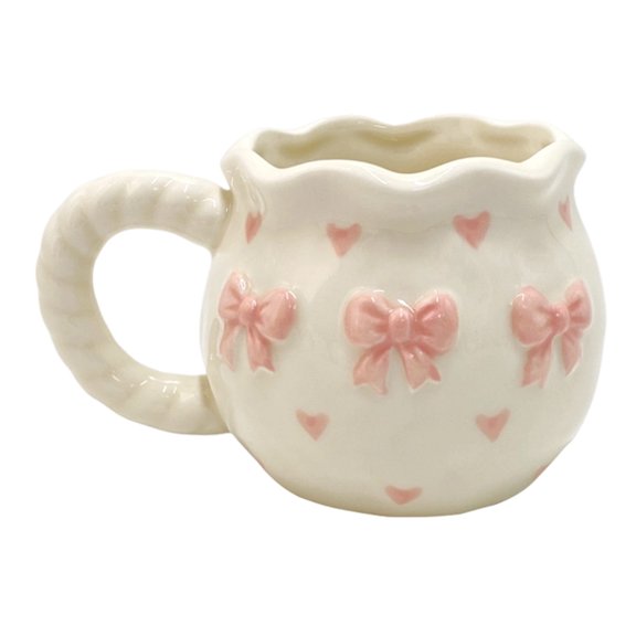 Handcrafted Ceramic Coffee Mug With Unique Bows Designs Drinking Cup Porcelain Drinkware For Home Travel Use