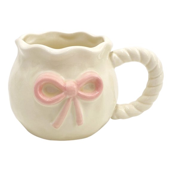 Handcrafted Ceramic Coffee Mug With Unique Bows Designs Drinking Cup Porcelain Drinkware For Home Travel Use