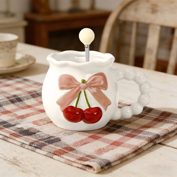 Handcrafted Ceramic Coffee Mug with Unique Bows Designs Drinking Cup Porcelain Drinkware for Home Travel Use Handmade Ceramic Coffee Cup for Women