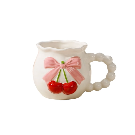 Handcrafted Ceramic Coffee Mug with Unique Bows Designs Drinking Cup Porcelain Drinkware for Home Travel Use Handmade Ceramic Coffee Cup for Women