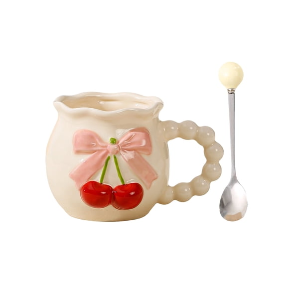 Handcrafted Ceramic Coffee Mug with Unique Bows Designs Drinking Cup Porcelain Drinkware for Home Travel Use Handmade Ceramic Coffee Cup for Women